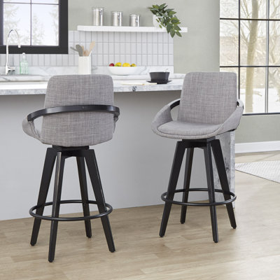 Whitacre 26" Fixed-Height Upholstered Counter Stools with Black Wood Legs & Round Footrest