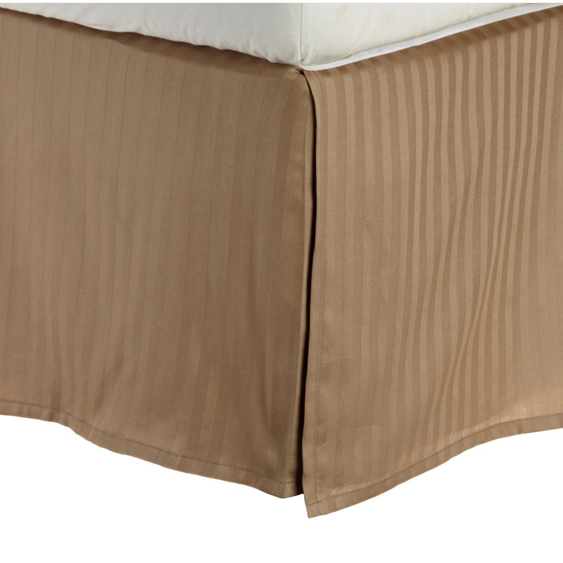 Egyptian Cotton Sateen Bed Skirt  15" Drop, Silky Stripe Design, Twin, Taupe