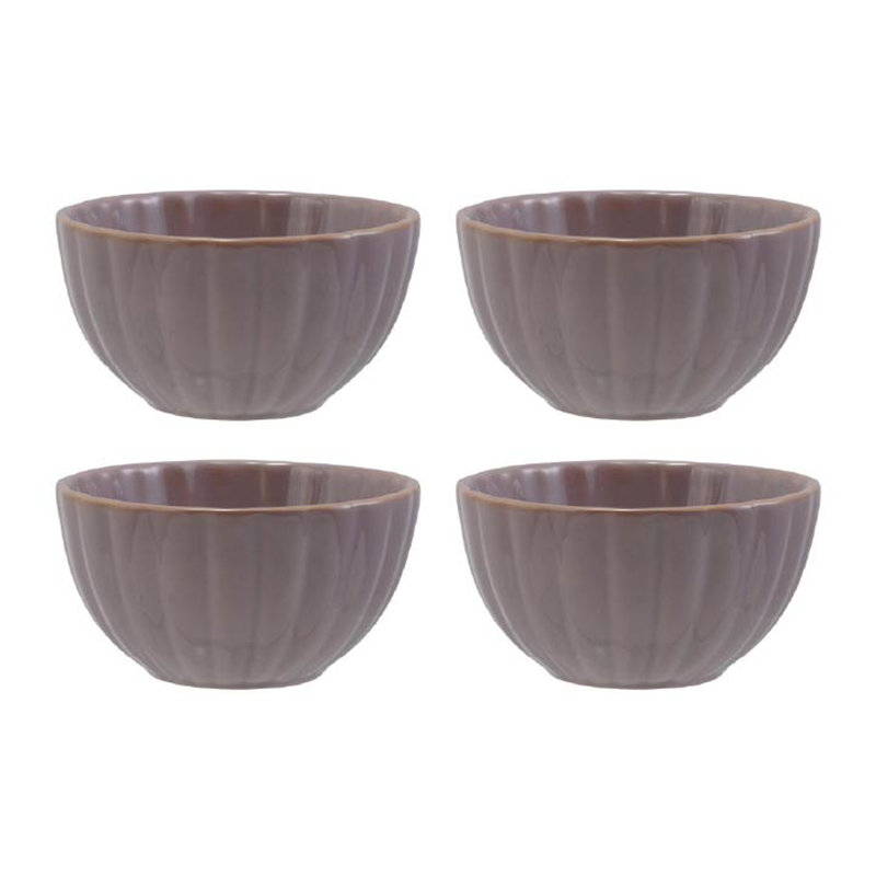 Medium Stoneware Ribbed Bowl With Reactive Glaze, Lavender