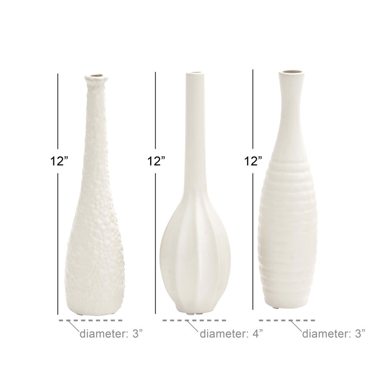 Ensemble de vases décoratifs minces à goulot en céramique avec motifs variés, Lime