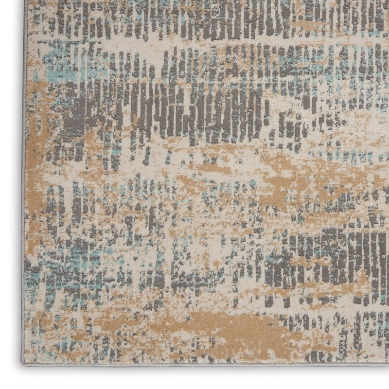 Abstract Area Rug in Beige/Blue, Rectangle 4' x 6'