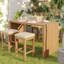 Ensemble de bar d'extérieur 5 pièces, ensemble de table et chaises de bar en bois d'acacia avec coussins beiges, ensemble de salle à manger de patio rectangulaire avec 4 tabourets pour patio, cour arrière, jardin-1773533493