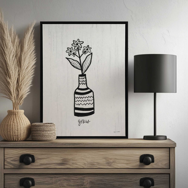 «Funky Flowers - Grow» par Annie Lapoint, reproduction d'art, L 30 x H 40, Toile avec cadre, Doré