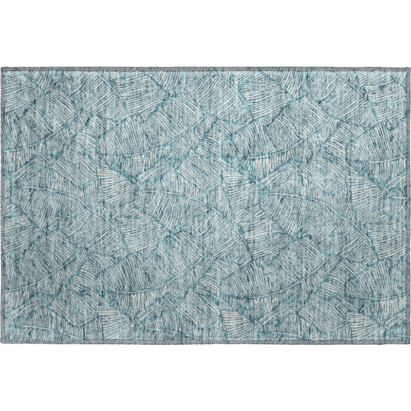 Premium Machine Washable Prisco Teal Rug, Rectangle 1'8" x 2'6"