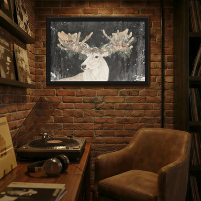 Christmas White Deer With Christmas Decorations On Antlers