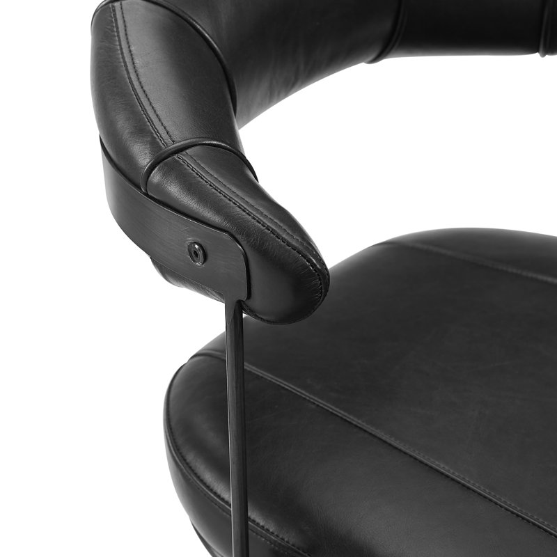 Nootan 29.92" Upholstered Top Grain Genuine Leather Swivel  Bar Stool, Black