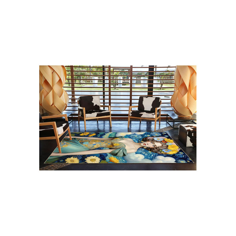 Tapis décoratif coloré à motif floral lavable à la machine, Sous-tapis rectangulaire de 3 pi 3 po x 4 pi 11 po