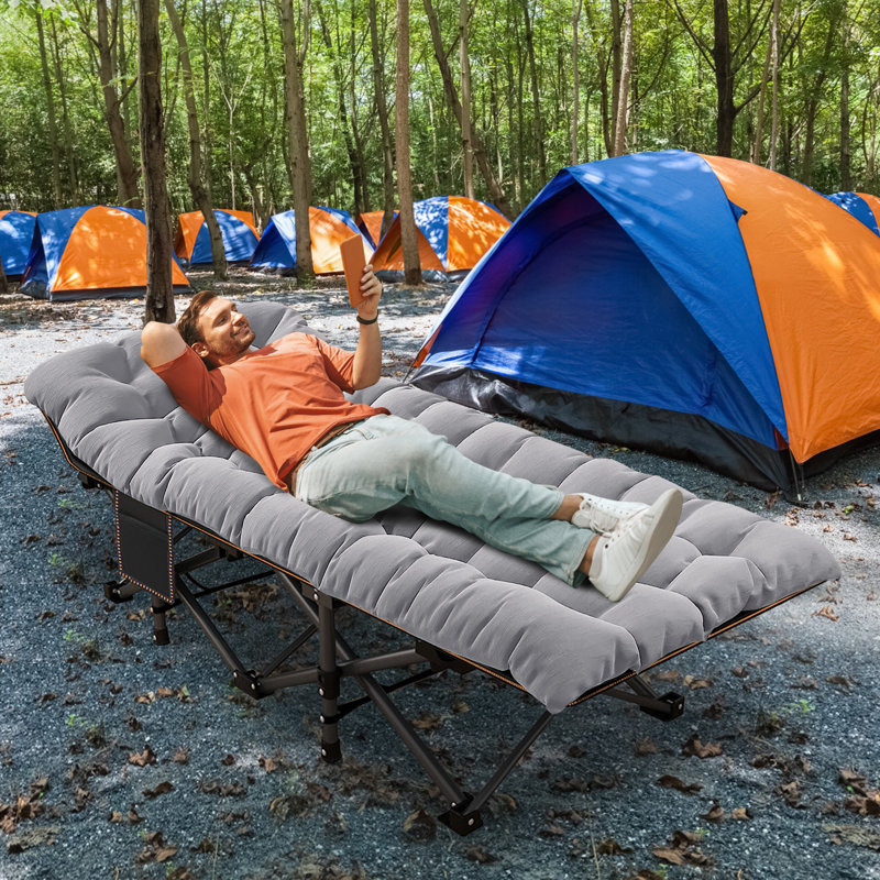 Lit pliant portatif, lit pliant pour lit d'invité avec matelas perlé, lit de camp extérieur robuste, Gris/noir
