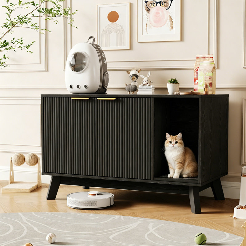 Enceinte de litière cachée 39,4 "moderne, ventilation, table d'appoint pour salon, Black