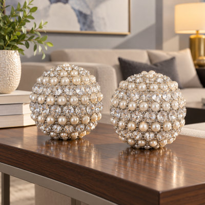 3879 5"D Silver Crystal & Pearl Spheres