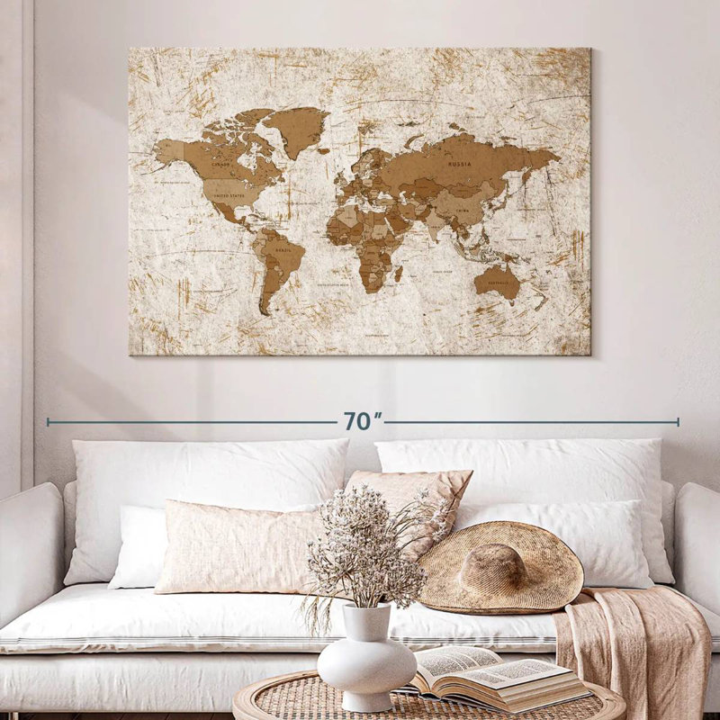 Keiri Aged World Map XIV, 34" H x 51" W