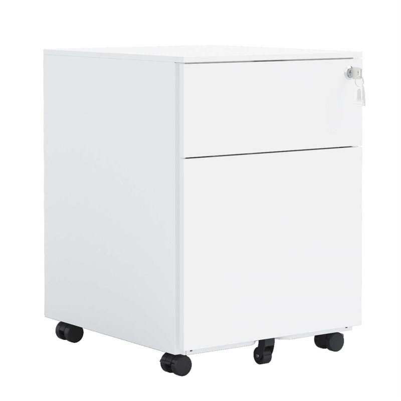 Maurilia 2 Drawer Mobile File Cabinet with Lock Steel File Cabinet for Legal/Letter/A4/F4 Size, Fully Assembled except for Wheels