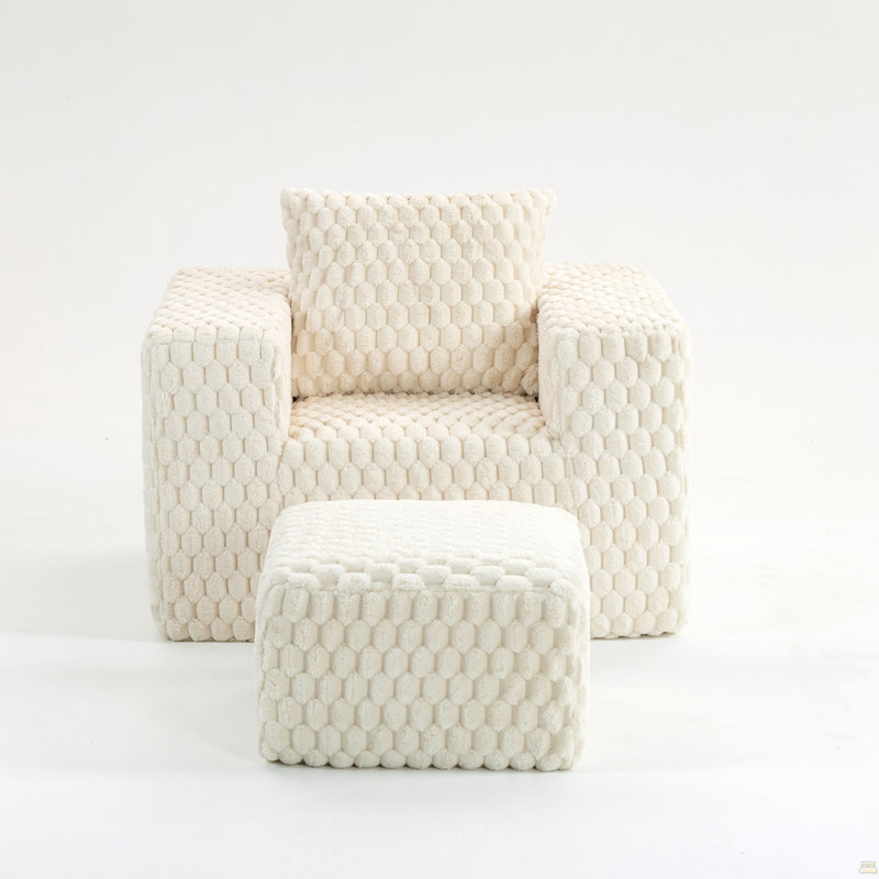 Boneless Chair With Ottoman, Single Sofa With Pillow, Corduroy Lounge Sofa, White