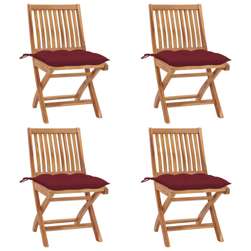 Folding Teak Patio Dining Side Chair with Cushion, Gray