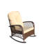 Fauteuil à bascule d'extérieur, modèle spacieux avec accoudoirs, structure robuste en acier, idéal pour terrasse, jardin ou cour arrière. Chaise basse brune avec coussin, protégée et adaptée à une utilisation extérieure.