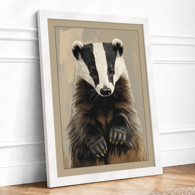 Badger Portrait Rustic - Framed Print