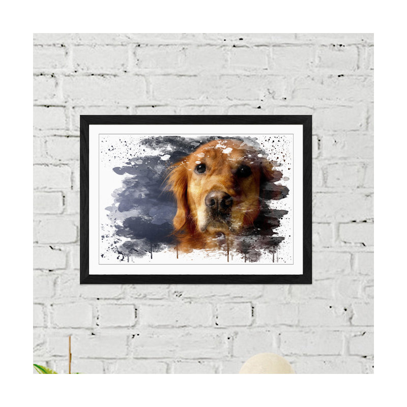 Golden Retriever Dog - Single Picture Frame Rectangle Print on Canvas, 45cm H x 62cm W, Framed Picture