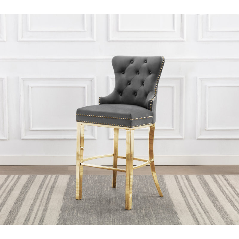Tabouret Karahalios, Tabouret de bar (siège d'une hauteur de 29 po), Gris foncé/doré