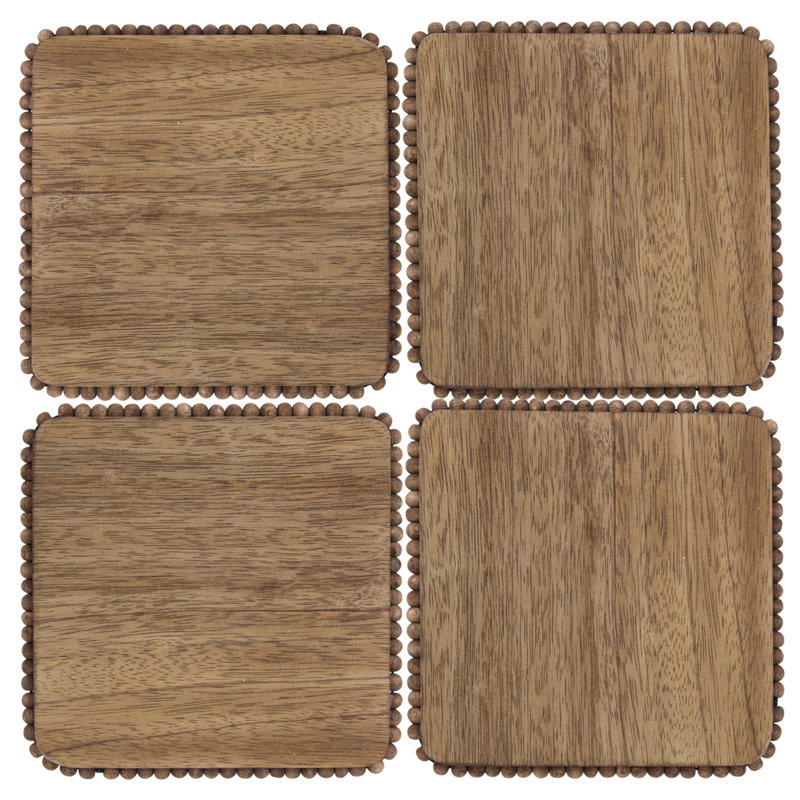 Vika Wood Square 4 Piece Coaster Set