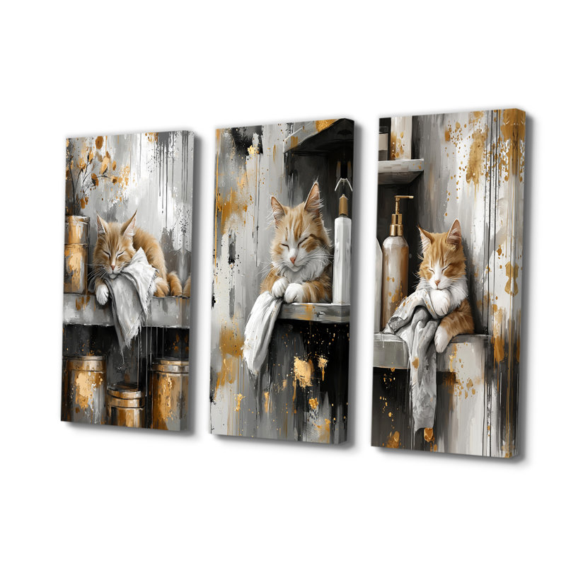 Jour de lessive féline de couleur gris clair - Collection d'art mural chat, H 28 po x l 36 po, Toile tendue