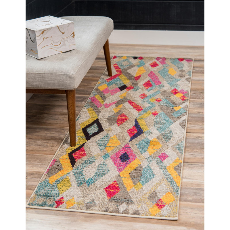 Lonniet Washable Geometric Indoor Rug, Runner 2'7" x 10'