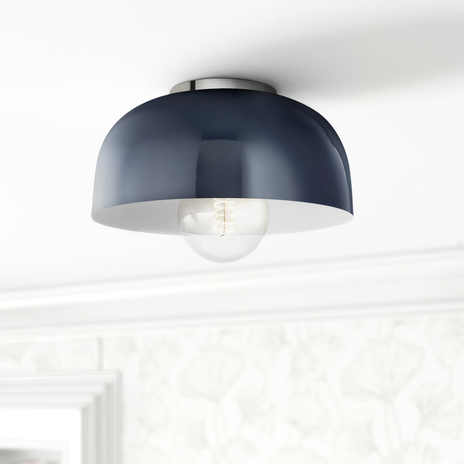 Rodanthe Single Light Metal Flush Mount, Polished Nickel, Navy, 5" H x 11" W x 11" D