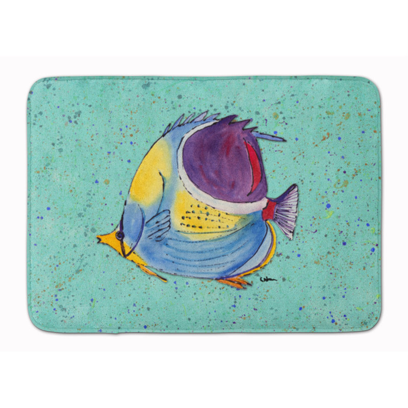 Tapis pour salle de bain en mousse à mémoire de poisson tropical, Bleu sarcelle