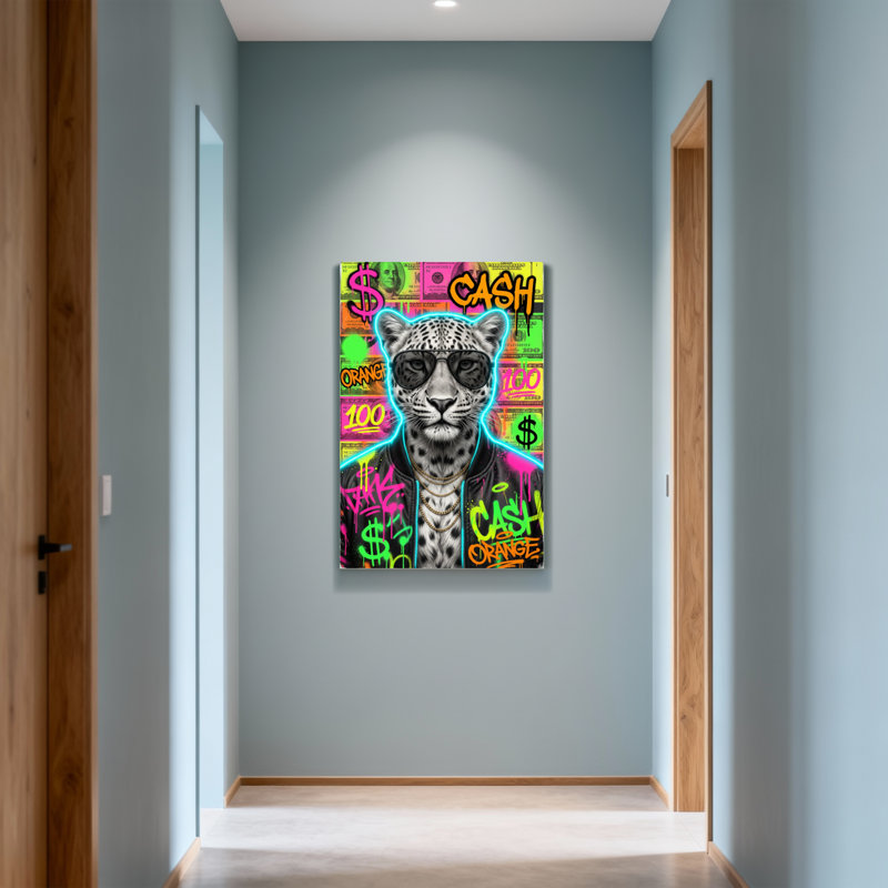 Animaux léopard coloré avec des lunettes de soleil et des thèmes d'argent, H 40 po x l 28 po