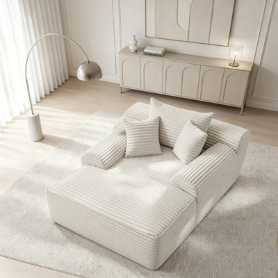 Chaise longue convertible sans assemblage avec accoudoirs larges, coussins et velours côtelé moelleux