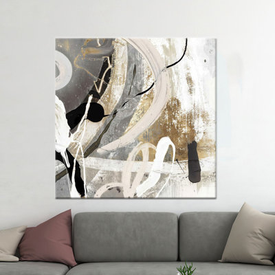 Gray and Gold Abstract Canvas Print: Modern Wall Decor Art,1P Wrapped Canvas