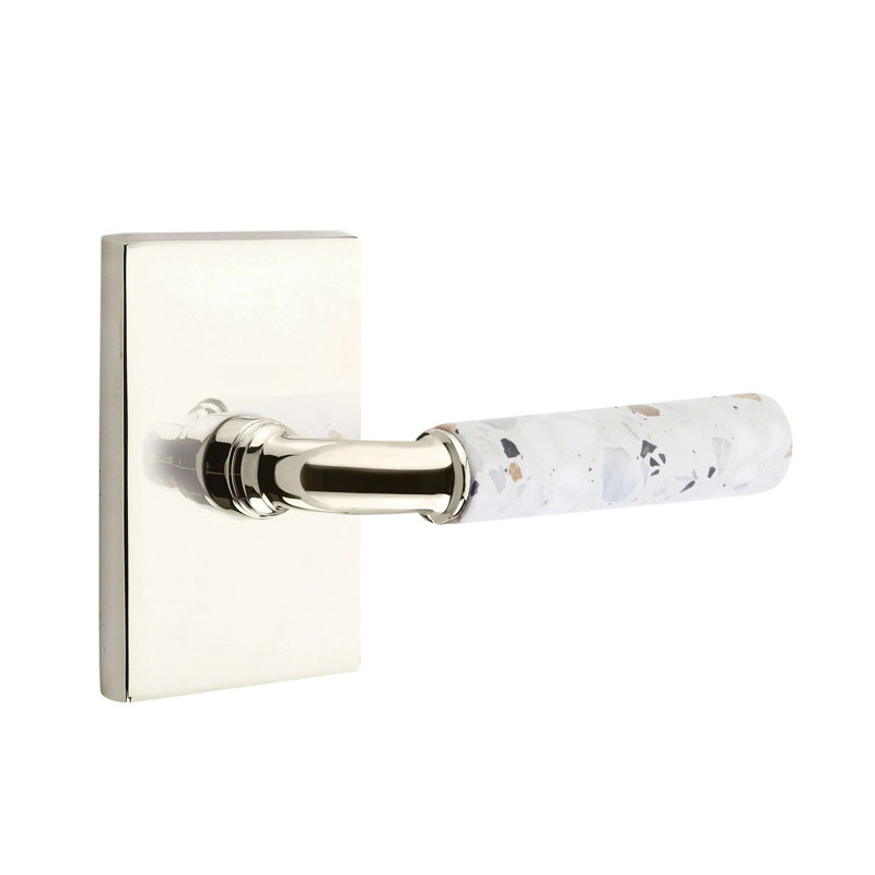 Mortaise d'intérieur Select Select avec rosette rectangulaire moderne et tige de barre R, levier Terrazzo, Nickel poli, Oui