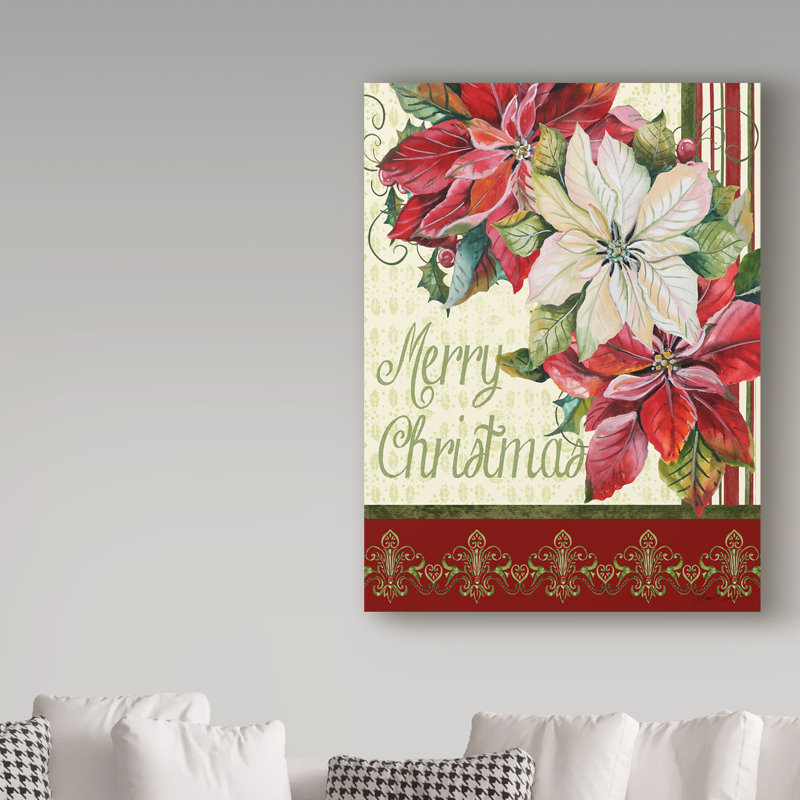 Merry Christmas Floral Canvas Art in Red and White