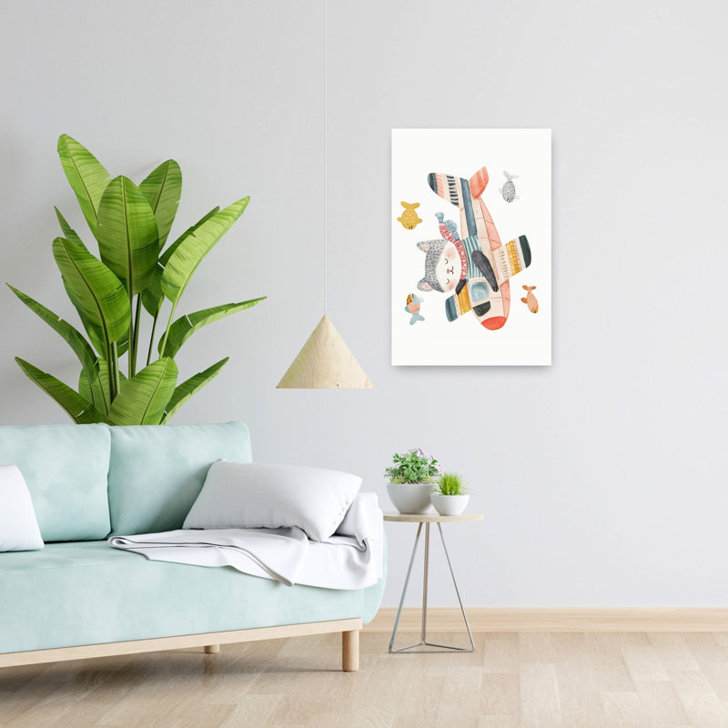 «Whimsical Cat Pilot Colorful Playful Whimsical Cat Fish», impression murale, H 24 po x l 16 po