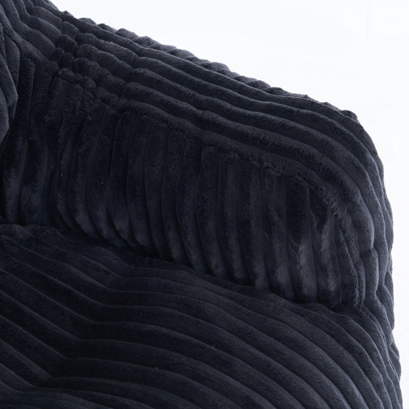 Soft Fluffy Corduroy Fabric Bean Bag Chair Filled With Memory Sponge, Black Corduroy