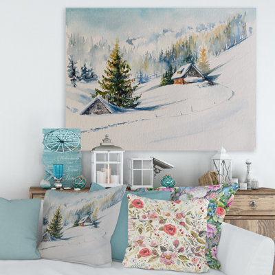 Petite maison dans les montagnes d'hiver - Peinture sur toile