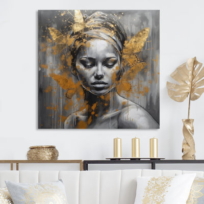Flying Butterflys in Gold - Impression sur toile tendue