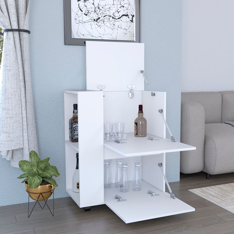 Chariot-bar en bois Kallan, Blanc
