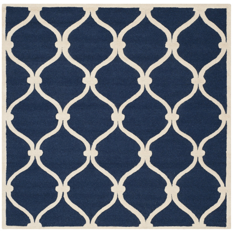 Tapis bleu marine / ivoire en laine touffeté à la main Erol, Carré 8 pi