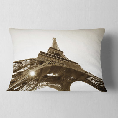 Photography Paris Eiffel Tower Straight into Sky Lumbar Pillow