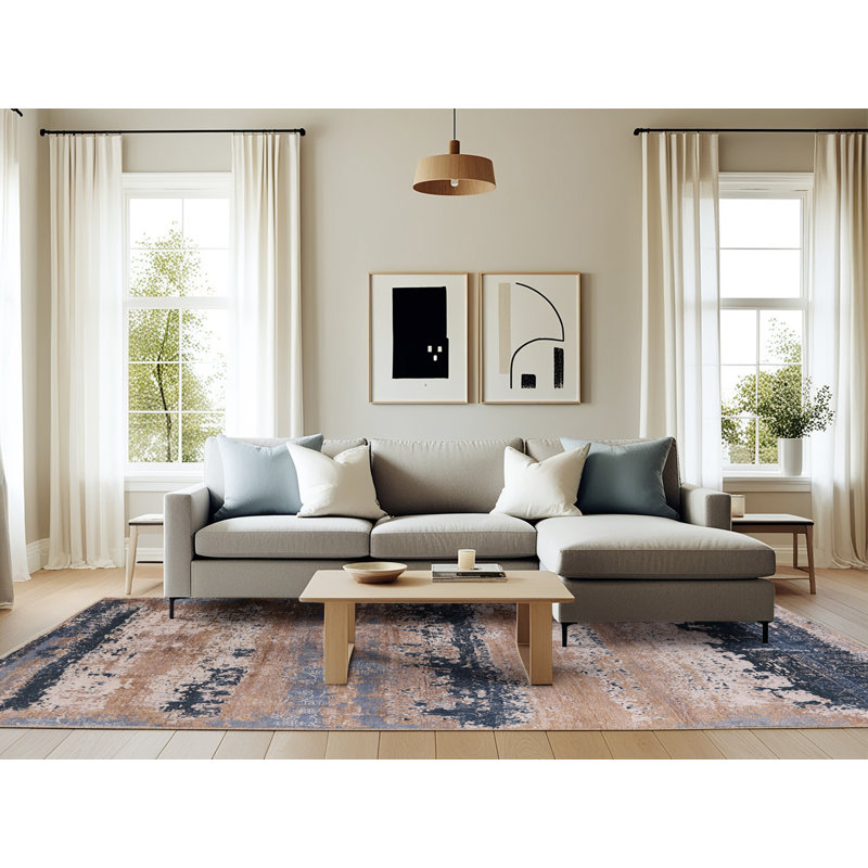 Tapis abstrait brun / bleu, Rectangle 6 pi x 9 pi