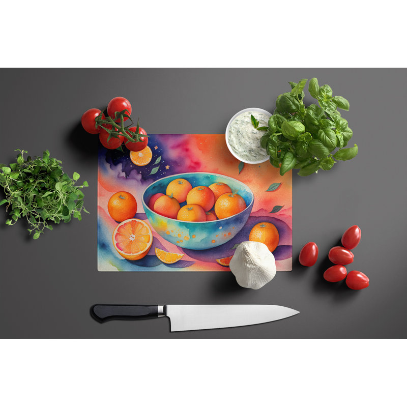 Colorful Oranges Glass Cutting Board Large