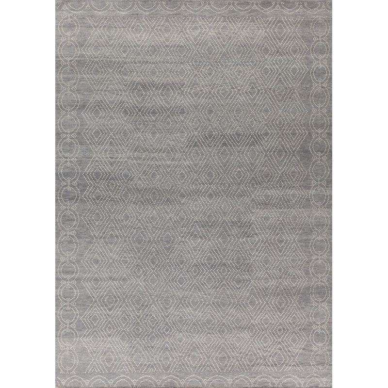Classic Hand Knotted Geometric Area Rug, Rectangle 12' x 15'