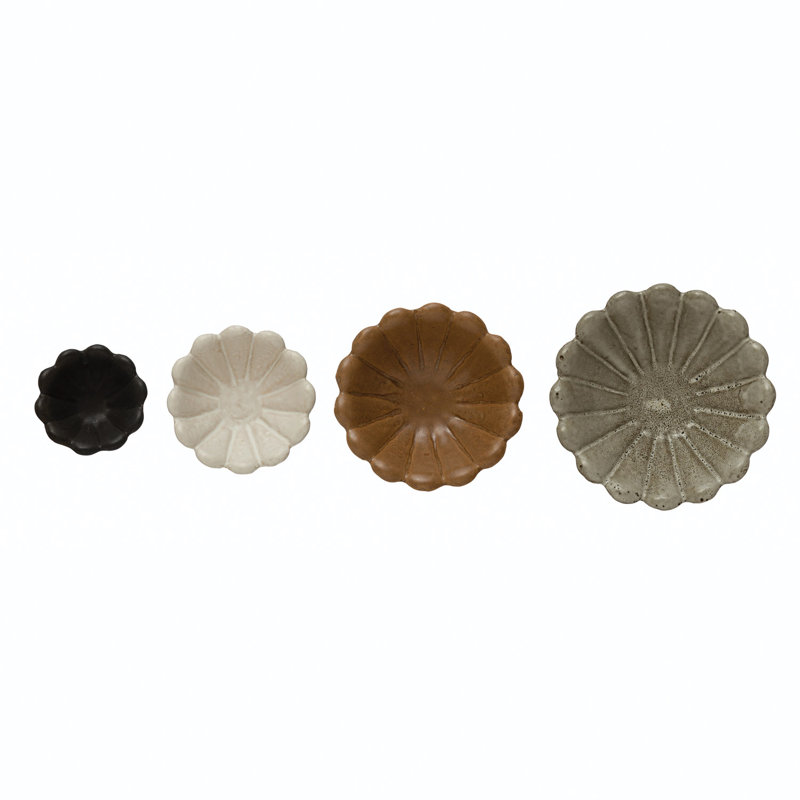 Stoneware Flower Bowls, Black/White/Brown/Gray