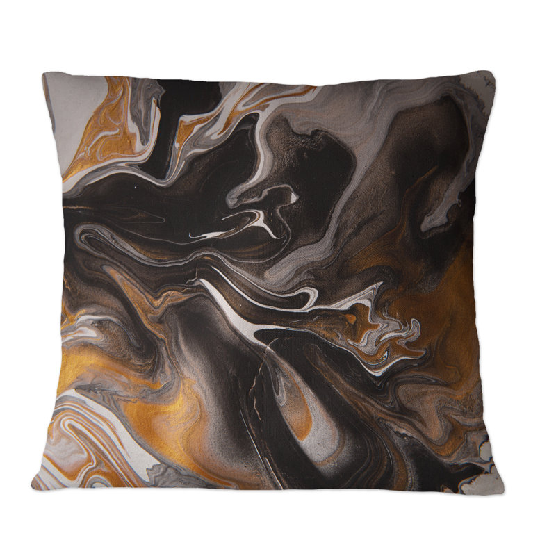 Coussin orange et noir Marble Waves II - imprimé moderne, 16 po x 16 po