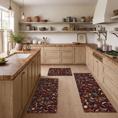 Tapis de cuisine abstraits lavables antidérapants à motif floral