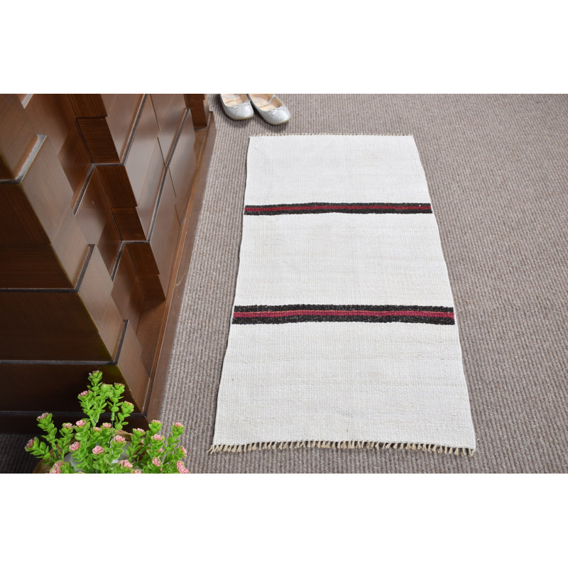 Vintage Handwoven Turkish Rug with Bohemian Decor Stripe Design for Unique Entryway