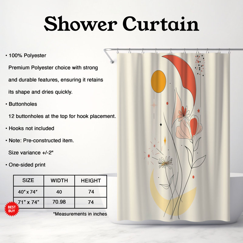 Petal Frames - Rideau de douche standard 1 pièce, H 74 po x l 71 po