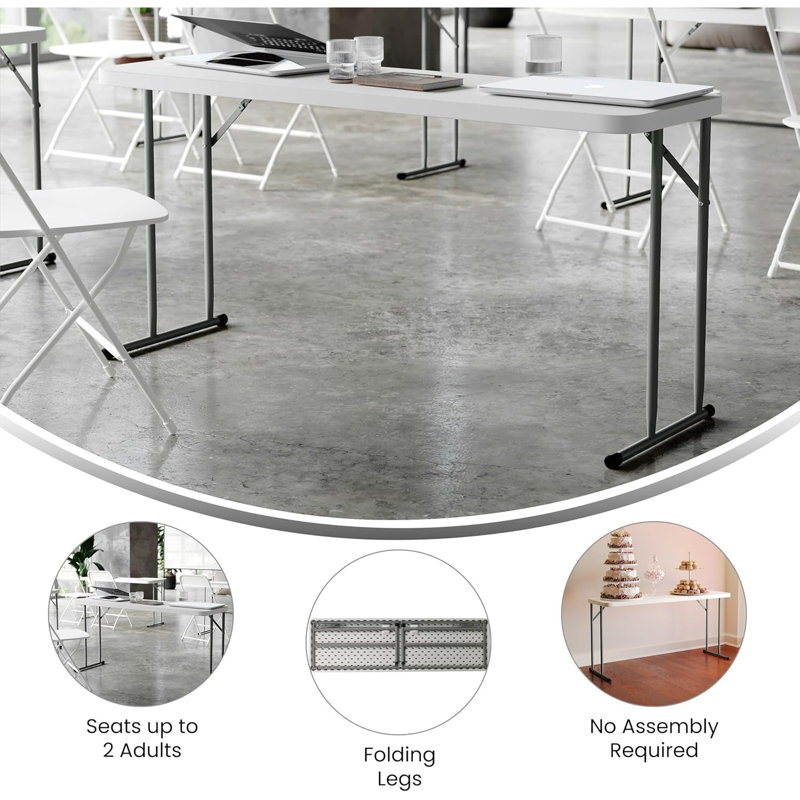 5" Plastic Folding Training And Event Table, Rectangular Folding Training Table With 330-Lb. Static Weight Capacity, White