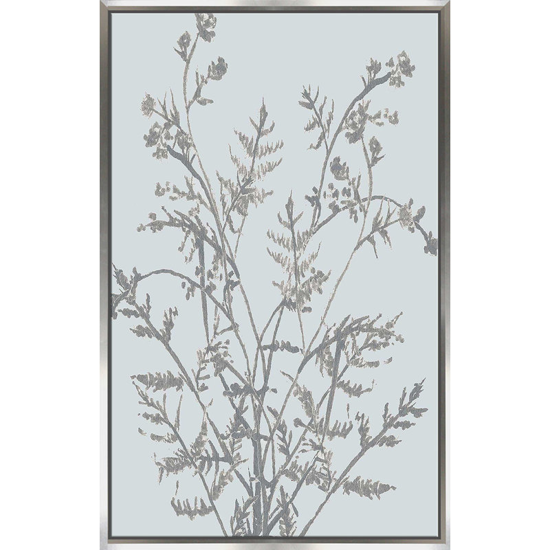 Friendly Fern On Blue I (Vertical) by Elizabeth Medley - Print, Silver Floater Frame, 43.5" H x 27.5" W x 2" D