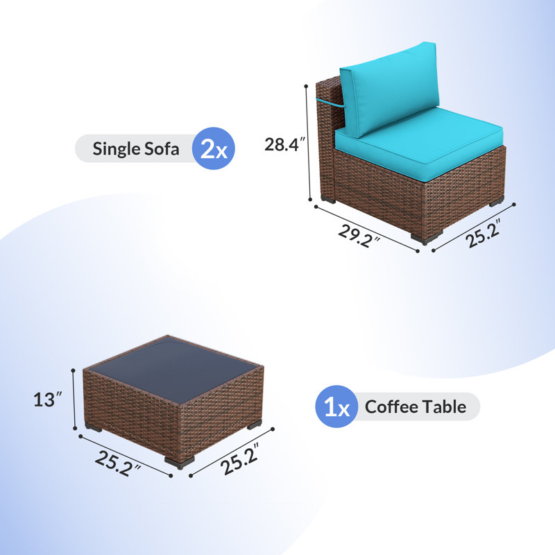Babak 2 - Person Outdoor Seating Group with 4"D Cooling Cushions, Sky Blue